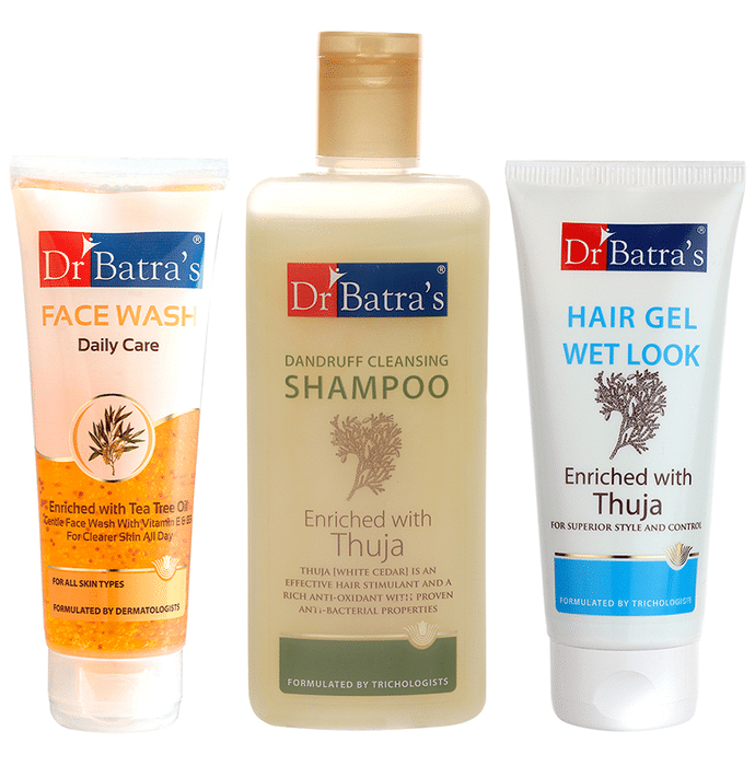 Dr Batra's Combo Pack of Face Wash Daily Care 100gm, Dandruff Cleansing Shampoo 200ml and Hair Gel Wet Look 100gm