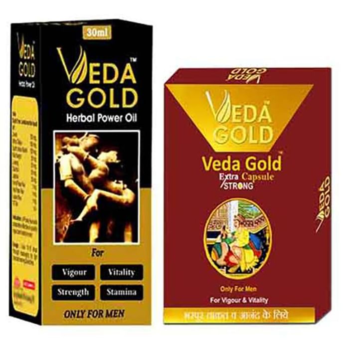 Veda Gold Combo Pack of Herbal Power Oil 30ml & Extra Strong Capsule for Men (10 Each)