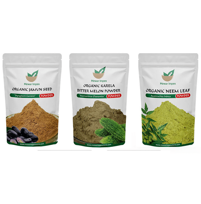 Mewar Impex Combo Pack of Organic Karela Bitter Melon Powder, Organic Neem Leaf Powder & Organic Jamun Seed Powder (100gm Each)