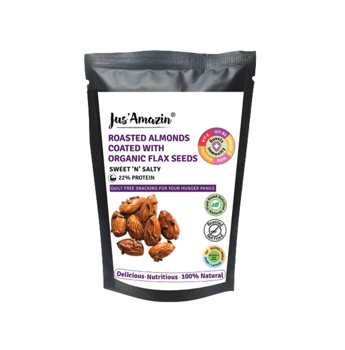 Jus Amazin Roasted Almond Coated with Organic Flax Seeds (35gm Each)