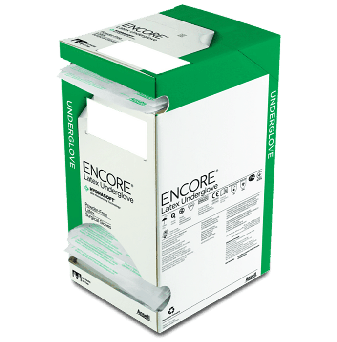 Ansell Encore Latex Underglove Hydrasoft Powder Free Surgical Glove 8.5 Green