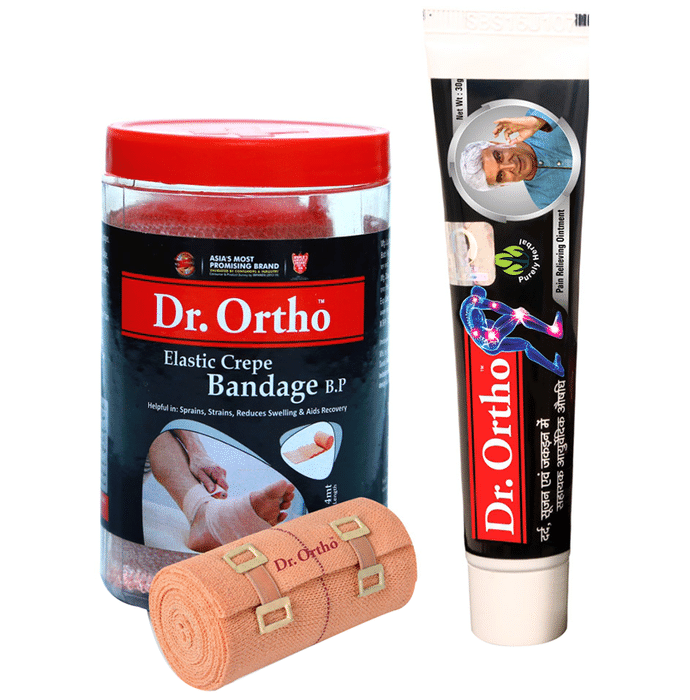 Dr Ortho Combo of Crepe Bandage (8X4) & Pain Relief Ointment 30gm