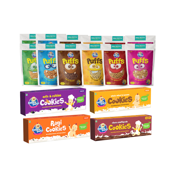 Bebe Burp Family Combo of 4 Cookies (100gm Each) and 12 Healthy Puff (30gm Each)