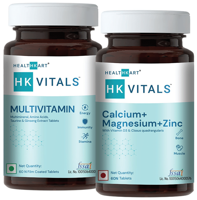 HealthKart HK Vitals Combo Pack of Calcium + Magnesium + Zinc 60 Tablet & Multivitamin 60 Film Coated Tablet