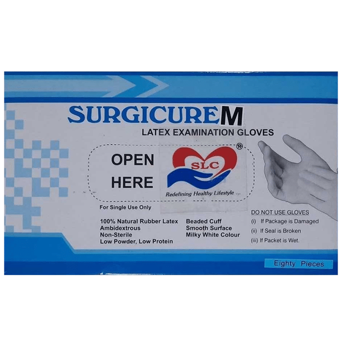 SLC Surgicure Latex Examination Gloves Medium Size Milky White