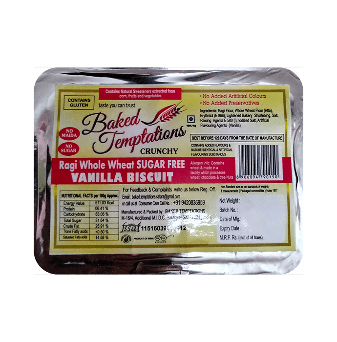Baked Temptations Ragi Whole Wheat Sugar Free Vanilla Biscuit