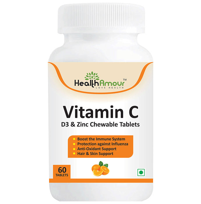 HealthAmour Vitamin C D3 and Zinc Chewable Tablet