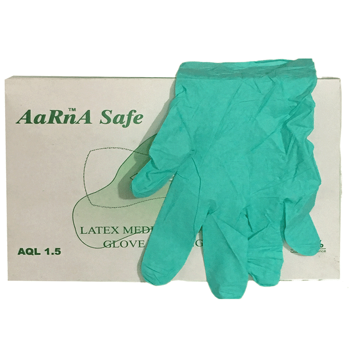 Aarna Safe Latex Medical Examination Glove Medium Blue