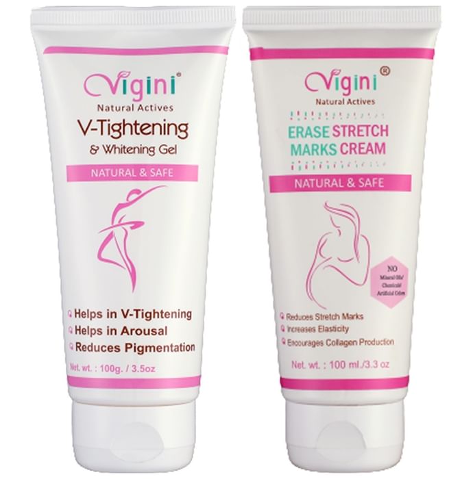 Vigini Combo Pack of Erase Stretch Marks Massage Cream 100gm and V-Tightening & Whitening Gel 100gm