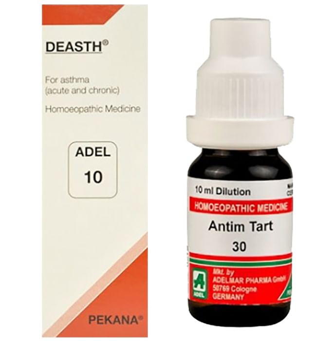 ADEL Asthma Care Combo Pack of 10 Deasth Drop 20ml & Antimonium Tartaricum Dilution 30CH 10ml