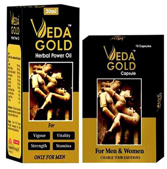 Veda Gold Combo Pack of Herbal Power Oil 30ml & Capsule (10 Each)