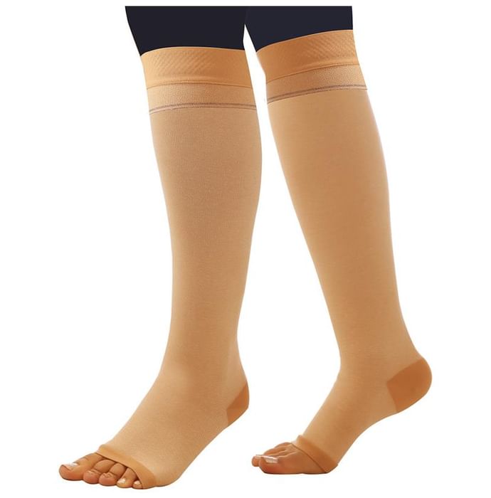 Comprezon Cotton Varicose Vein Stockings Class 1 Below Knee (1 Pair) Medium Beige