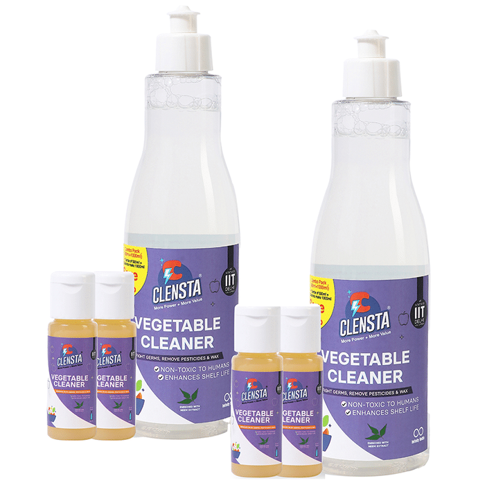 Clensta Combo Pack of 1 Bottle of Vegetable Cleaner 500ml & 2 Concentrates (25ml Each)