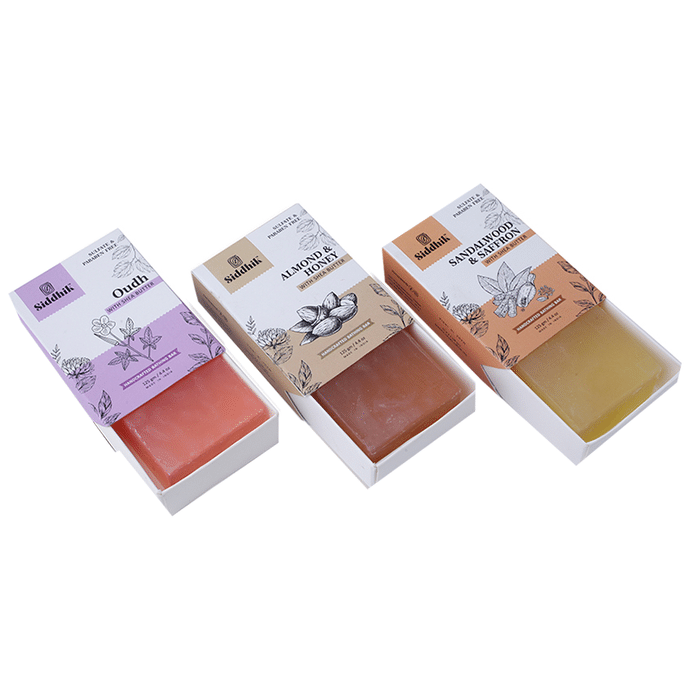 Siddhik Combo Pack of Oudh , Almond & Honey and Sandalwood Soap With Shea Butter (125 Each)
