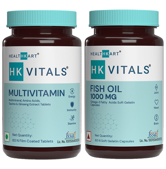 Combo Pack of HealthKart HK Vitals Fish Oil Omega 3 Fatty Acids Soft Gelatin Capsule & HealthKart HK Vitals Multivitamin Tablet (60 Each)