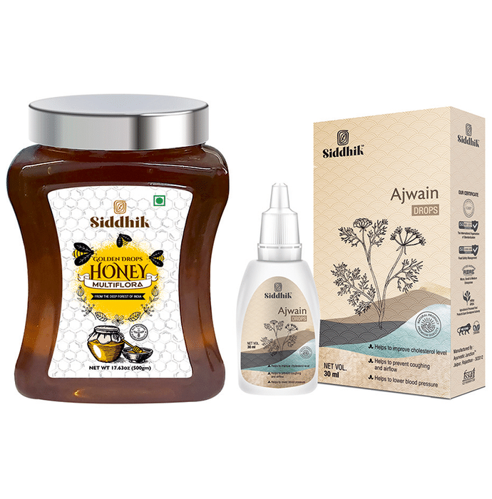 Siddhik Combo Pack of Golden Drops Multiflora Honey 500gm & Ajwain Drop 30ml