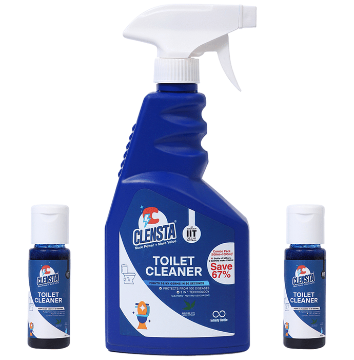 Clensta Combo Pack of 1 Bottle of Toilet Cleaner 500ml & 2 Concentrates (25ml Each)