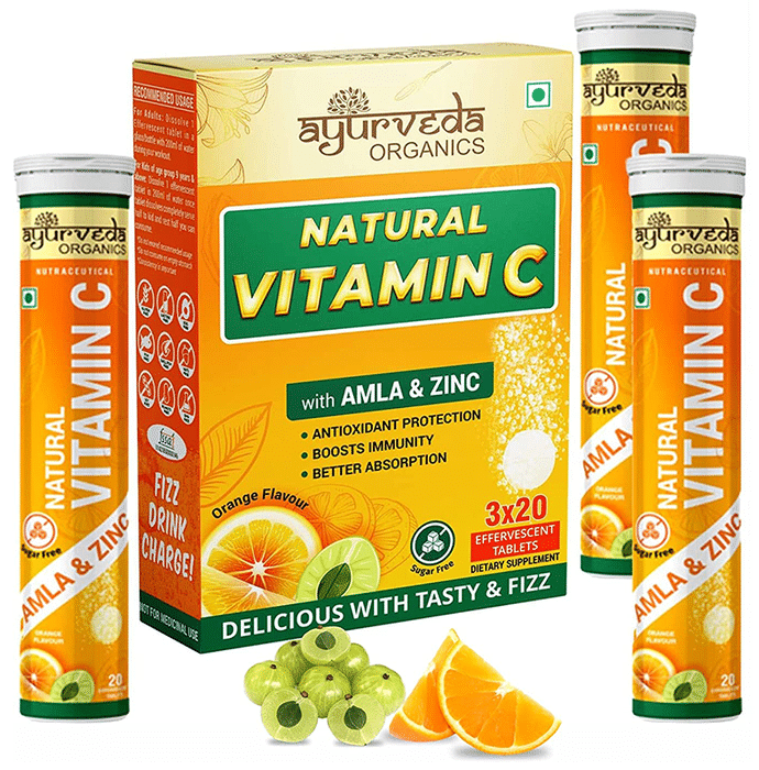 Ayurveda Organics Natural Vitamin C Effervescent Tablet (20 Each) Orange