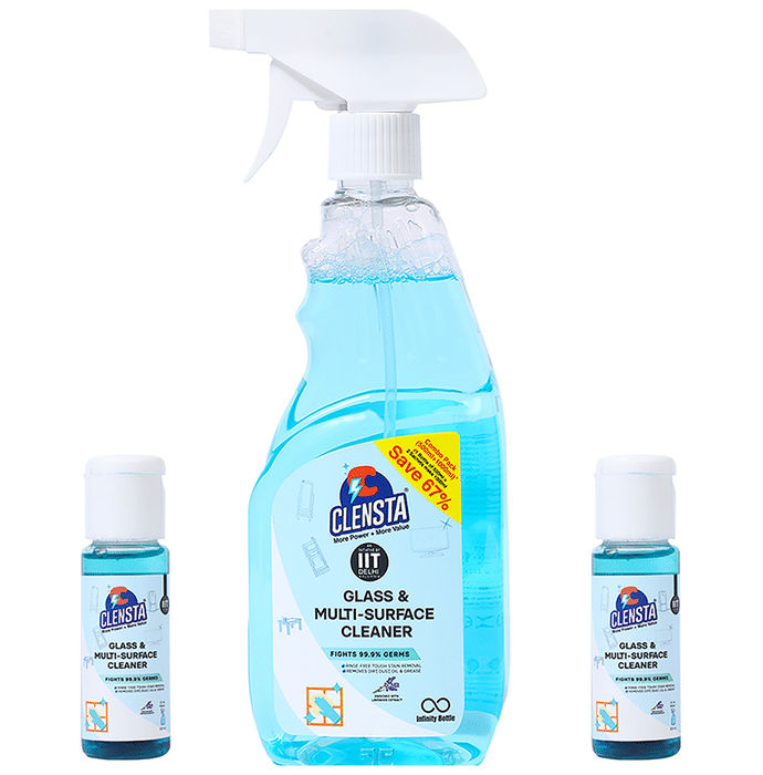 Clensta Combo Pack of 1 Bottle Glass & Multi-Surface Cleaner 500ml & 2 Concentrates (25ml Each)