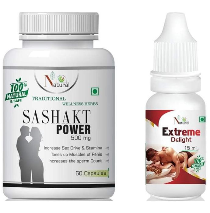 Natural Combo Pack of Sashakt Power 500mg, 60 Capsules & Extreme Delight 15ml