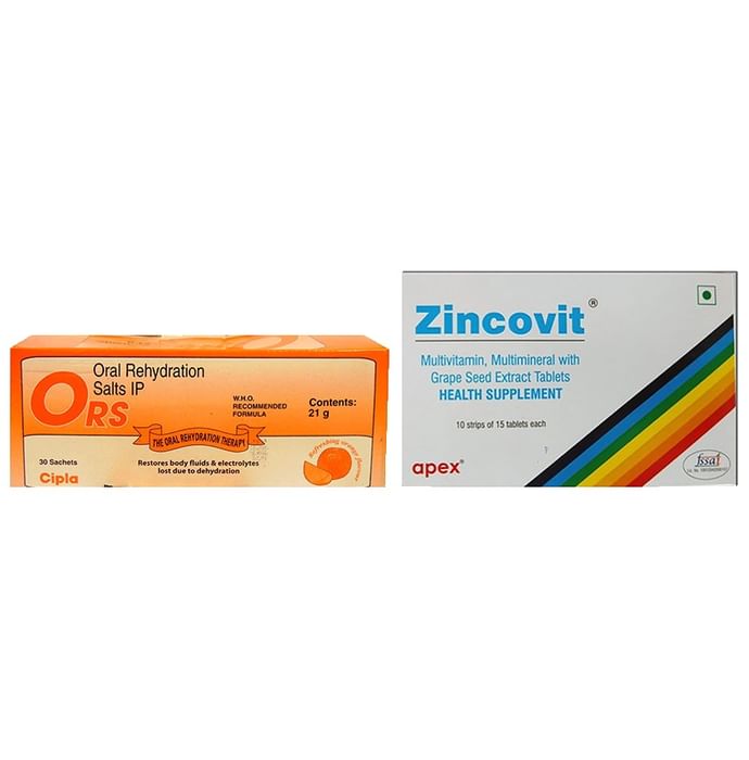 Combo Pack of Prolyte ORS Powder Refreshing Orange 21gm & Zincovit Tablet (15)