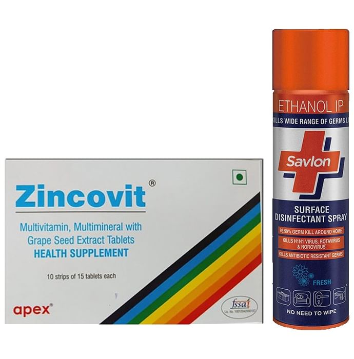 Combo Pack of Savlon Surface Disinfectant Spray 170gm & Zincovit Tablet (15)