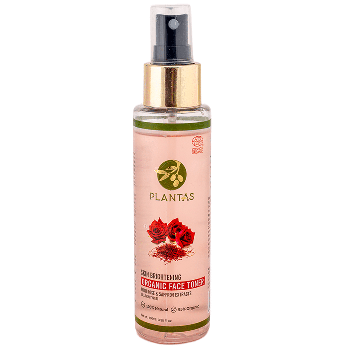 Plantas Skin Brightening Organic Face Toner Spray with Rose & Saffron Extracts