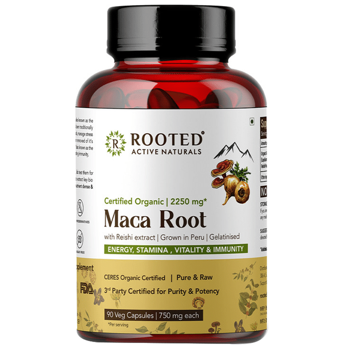 Rooted Active Naturals Certified Organic Maca Root with Reishi Extract 2250mg Veg Capsule