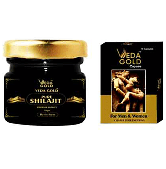 Veda Gold Combo Pack of Pure Shilajit Resin Form 15gm & Capsule (10 Each)