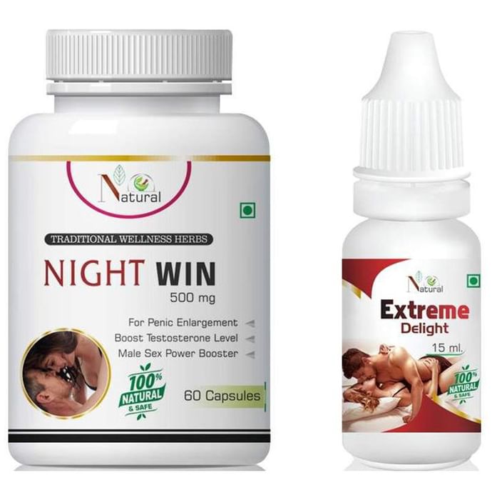 Natural Combo Pack of Night Win 500mg, 60 Capsules & Extreme Delight 15ml