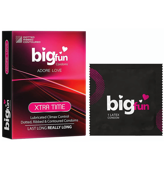 Bigfun Dotted, Ribbed & Contoured Condom Xtra Time