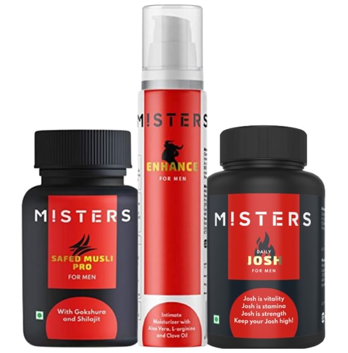Misters Combo Pack of Daily Josh for Men 60 Veg Capsule, Enhance for Men Intimate Moisturizer 50gm and Safed Musli Pro for Men 60 Veg Capsule