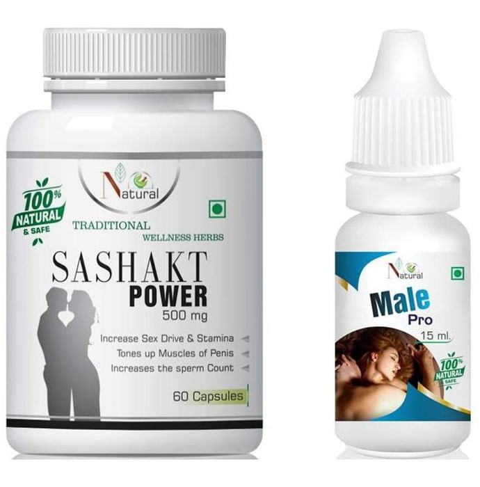 Natural Combo Pack of Sashakt Power 500mg, 60 Capsules & Male Pro 15ml