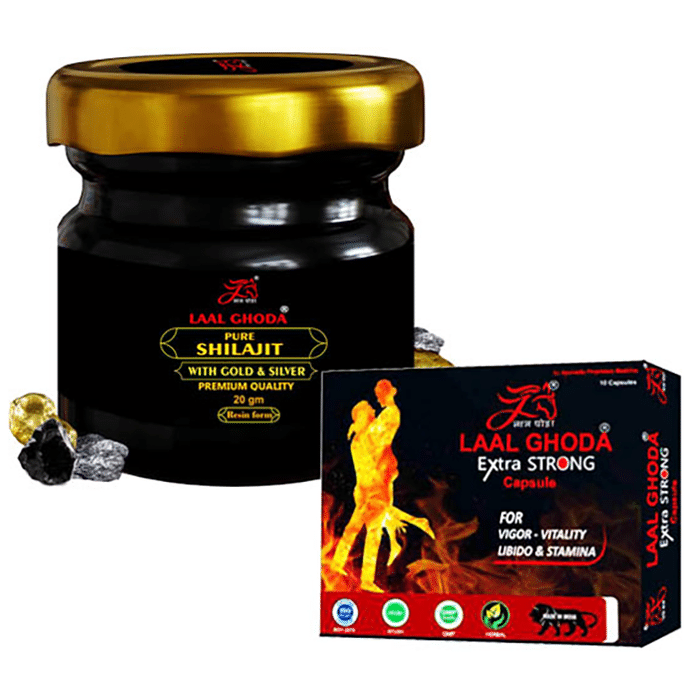 Laal Ghoda Combo Pack of Pure Shilajit Resin Form with Gold & SIlver 20gm & Extra Strong Capsule (10 Each)
