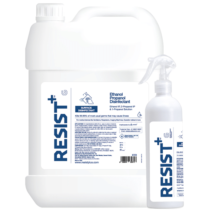 Resist+ Combo Pack of Ethanol Propanol Based Surface Disinfectant 5Ltr Canister & 500ml Spray Bottle