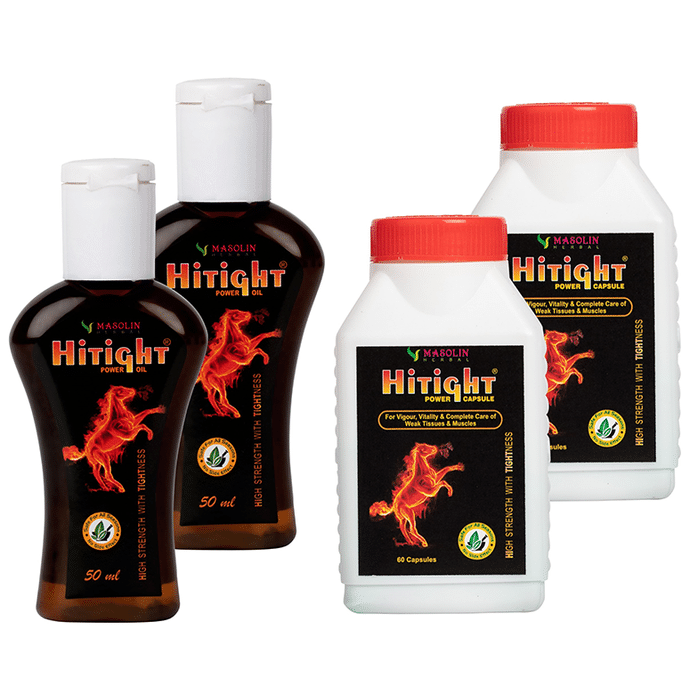 Masolin Herbal Combo Pack of 2 Bottles of Hitight Power Oil (50ml Each) and 2 Bottles of Hitight Power Capsule (60 Each)