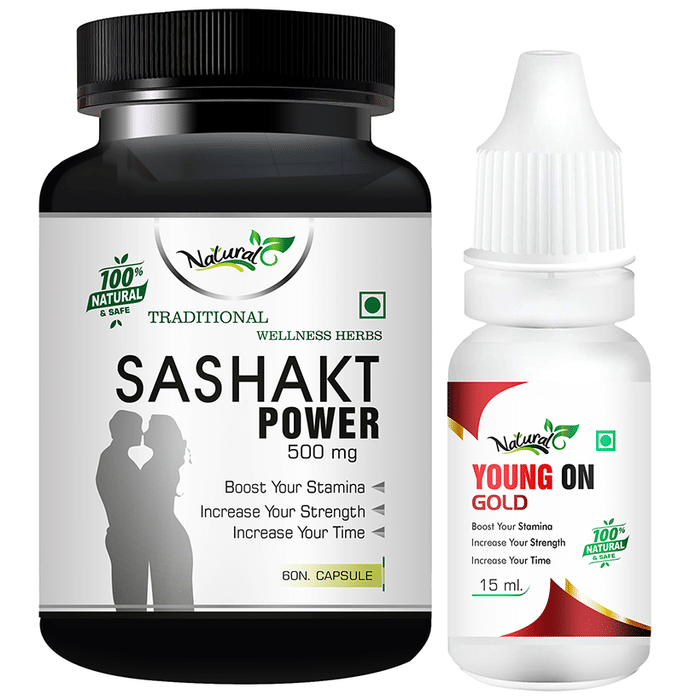 Natural Combo Pack of Sashakt Power 500mg, 60 Capsules & Young On Gold 15ml