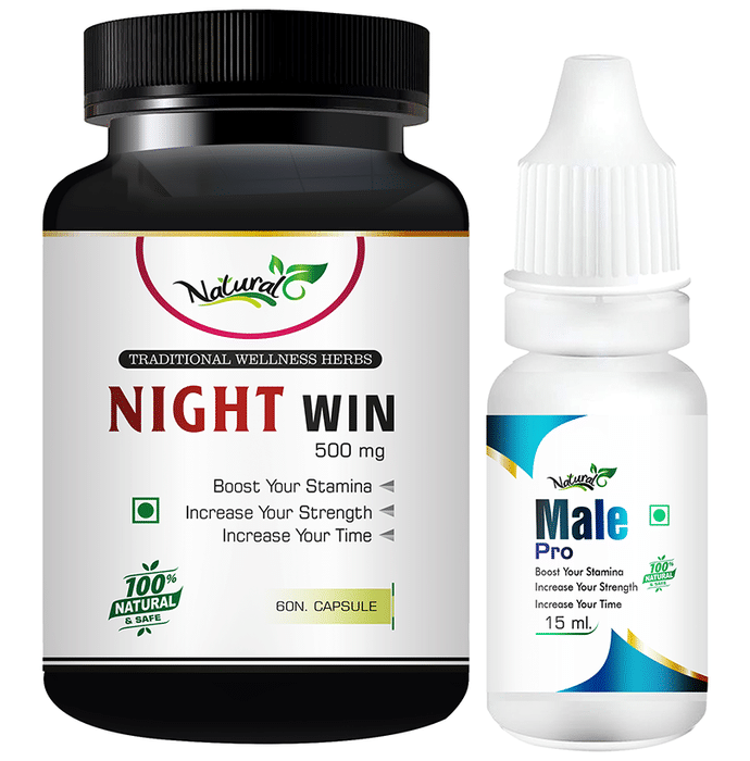 Natural Combo Pack of Night Win 500mg, 60 Capsules & Male Pro 15ml