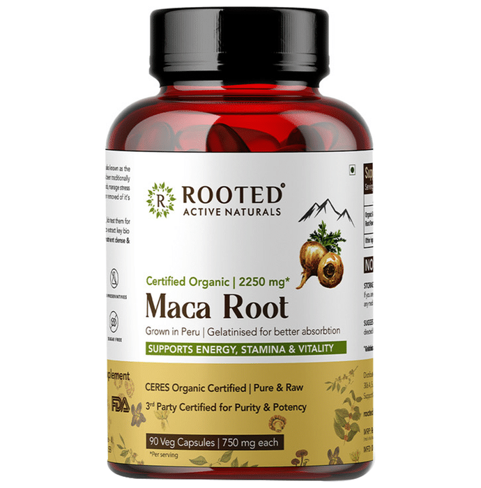 Rooted Active Naturals Certified Organic Maca Root 2250mg Veg Capsule