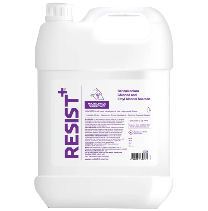 Resist+ Combo Pack of Benzalkonium Chloride & Ethyl Alcohol Multi Surface Disinfectant 5Ltr Canister & 500ml Spray Bottle