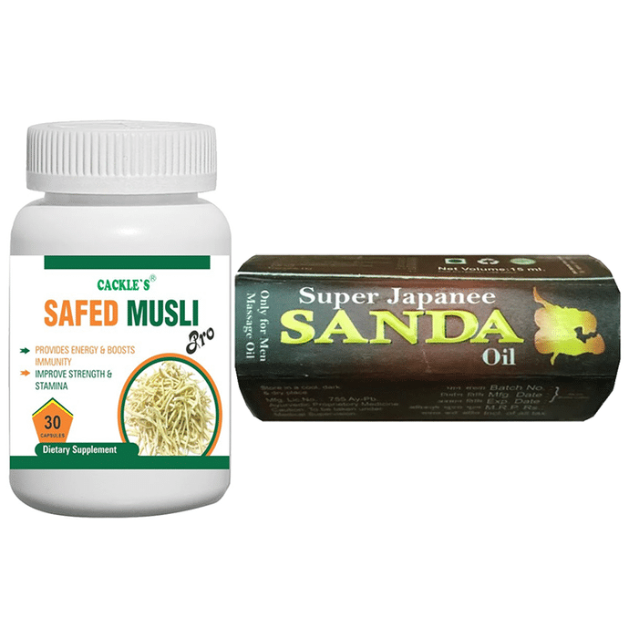 Cackle's Combo Pack of Super Japanee Sanda Oil 15ml & Safed Musli Pro 30 Capsule