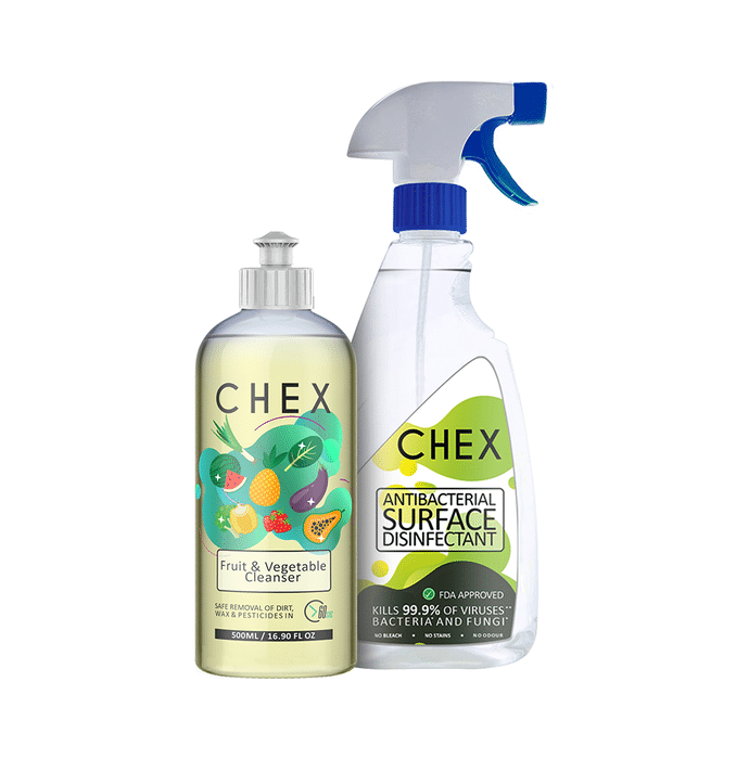 Chex Combo Pack of Fruit & Vegetable Cleanser & Antibacterial Surface Disinfectant Spray (500ml Each)
