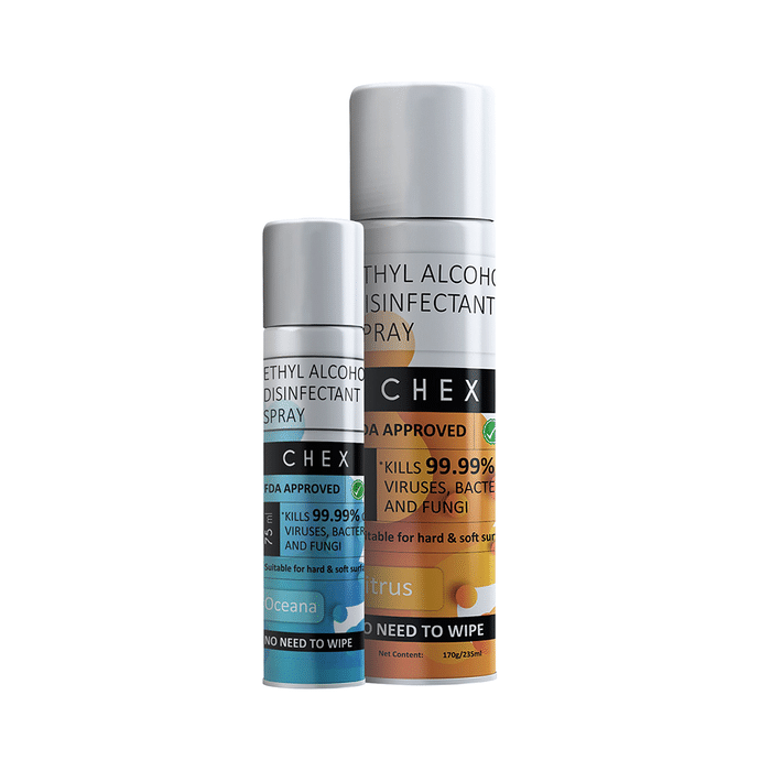 Chex Combo Pack of Ethyl Alcohol Disinfectant Spray (1 Bottle of 75ml & 1 Bottle of 235ml)