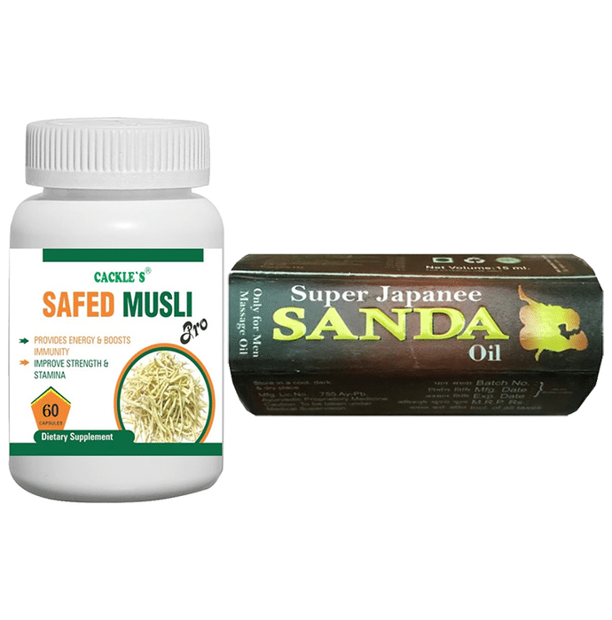 Cackle's Combo Pack of Super Japanee Sanda Oil 15ml & Safed Musli Pro 60 Capsule