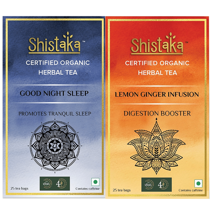 Shistaka Combo Pack of Certified Organic Herbal Tea (1.8gm Each) Good Night Sleep & Lemon Ginger Infusion