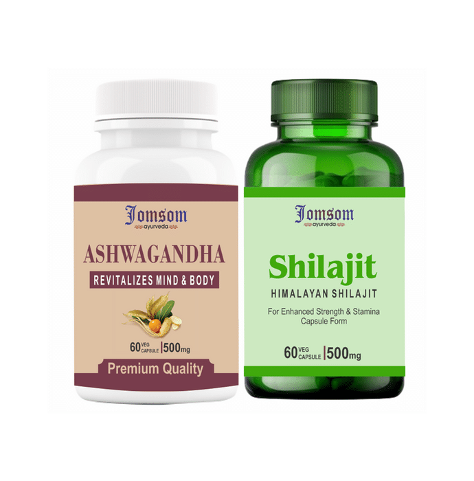 Jomsom Combo Pack of Ashwagandha Veg Capsule & Shilajit Veg Capsule (60 Each)
