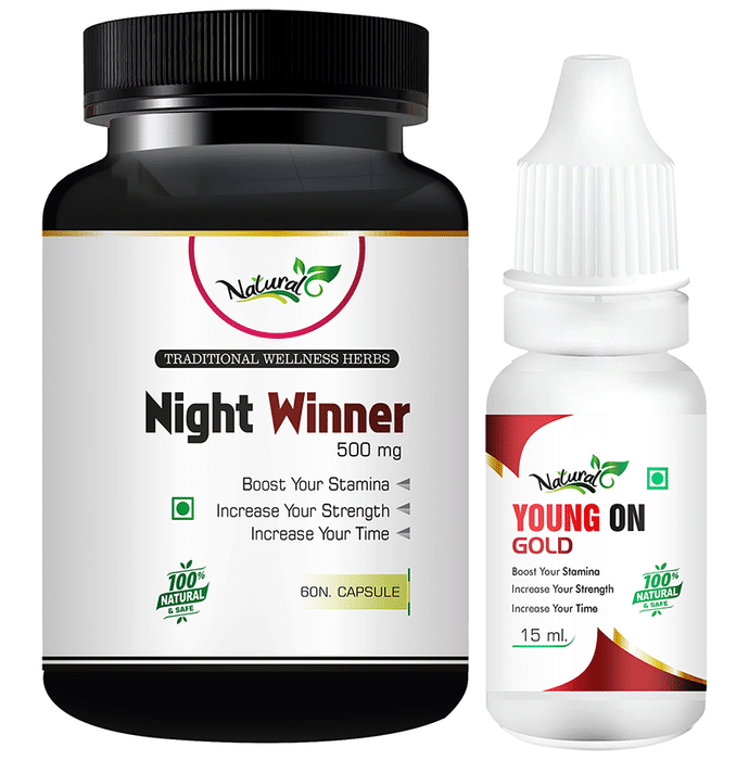 Natural Bottle Combo Pack of Night Winner 500mg, 60 Capsules & Young On Gold 15ml