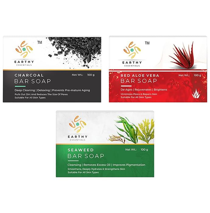 Earthy Essentials Charcoal, Red Aloe Vera & Seaweed Bar Soap (100gm Each)