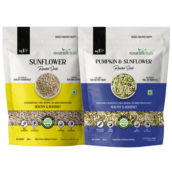 NourishVitals Combo Pack of Sunflower Roasted Seeds and Pumpkin & Sunflower Roasted Seeds (200gm Each)
