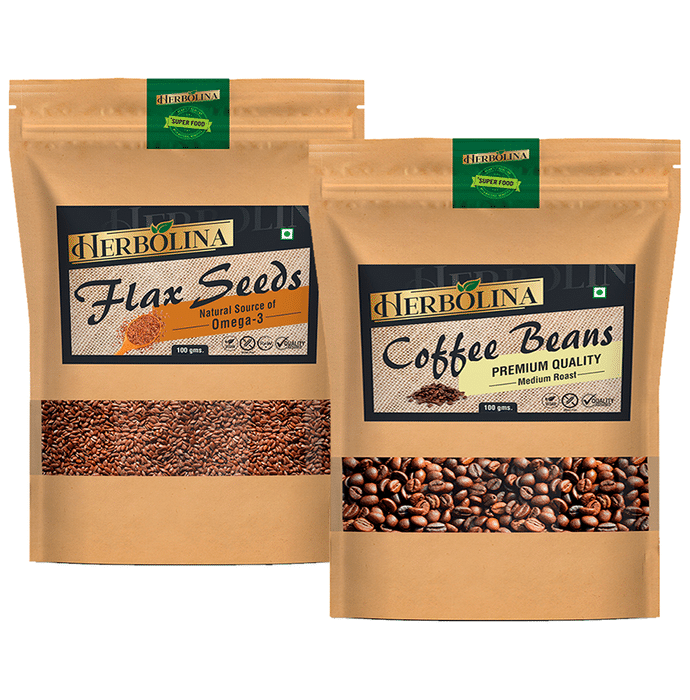 Herbolina Combo Pack of Flax Seeds & Coffee Beans (100gm Each)